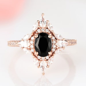 Stella Black Diamond Ring- 14K Rose Gold Vermeil North Star Black Onyx Engagement Ring For Women- Promise Ring- Anniversary Gift For Her