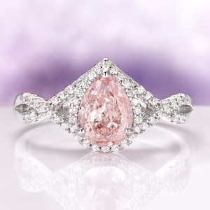 Teardrop Morganite Engagement Ring in 925 Sterling Silver- Blush Pink Twisted Vine Unique Promise Ring-Anniversary or Birthday Gift For Her