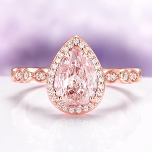 Vintage Teardrop Morganite Ring in 14K Rose Gold Vermeil- Art Deco Engagement Ring- Unique Promise Ring- Anniversary Birthday Gift For Her
