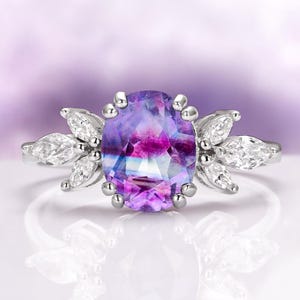 Oval Fluorite Engagement Ring in 925 Sterling Silver- Vintage Flower Fairytale Unique Promise Ring- Anniversary or Birthday Gift For Her
