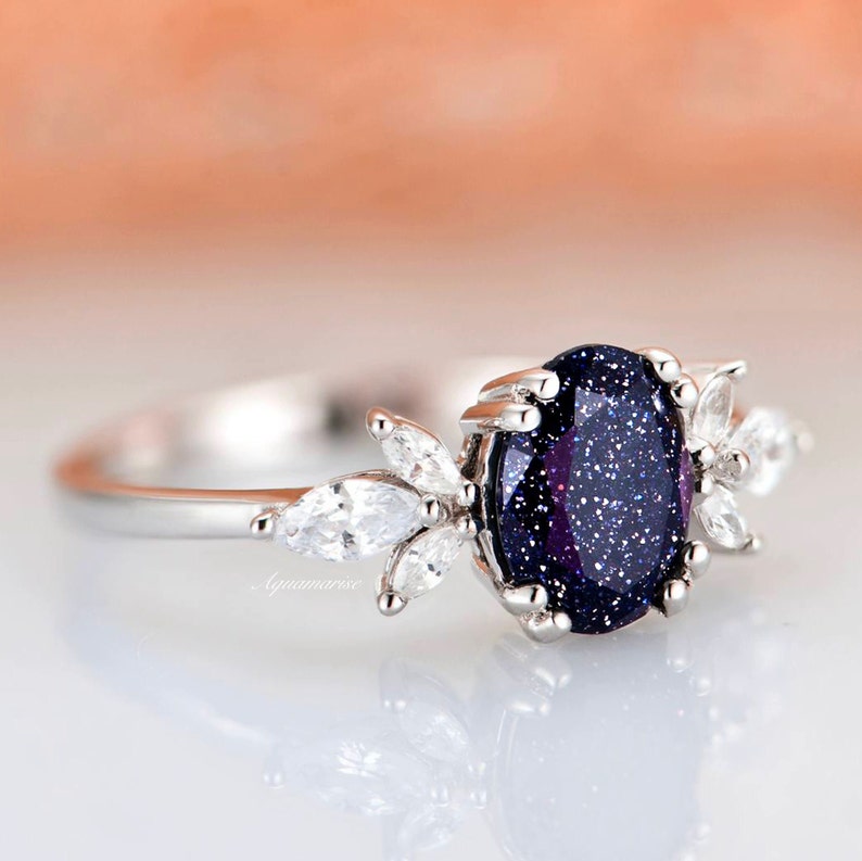 Eva Galaxy Sandstone Ring Blue Sandstone Engagement Ring - Etsy