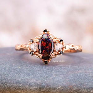 His & Hers Black Opal & Real Meteorite Ring Set - Men's & Women's Wedding Band With Blue Opal - View #10
