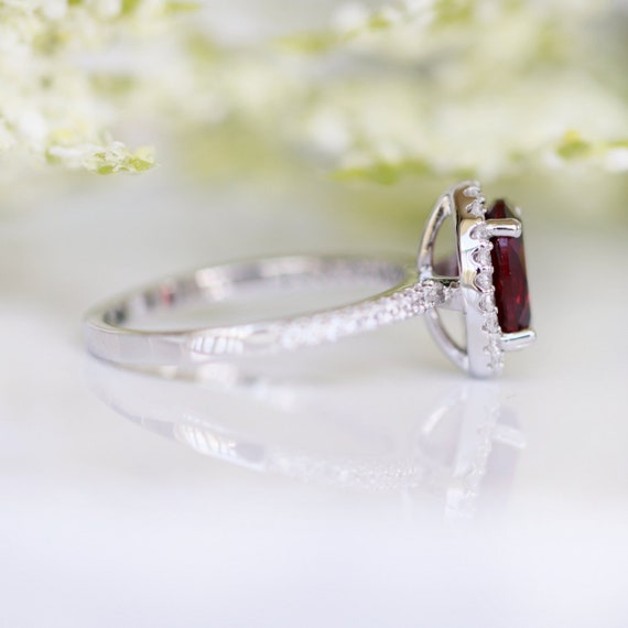 Xmas Gift For Her White Zircon Accented Natural Red Garnet Engagement Ring Dainty Promise Ring Solid 925 Silver Statement Ring