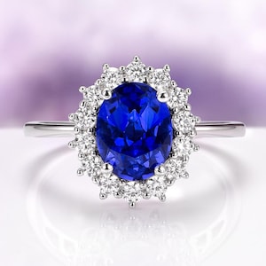 Blue Sapphire Engagement Ring in 925 Sterling Silver- Princess Diana Vintage Art Deco Promise Ring- September Birthstone- Anniversary Gift