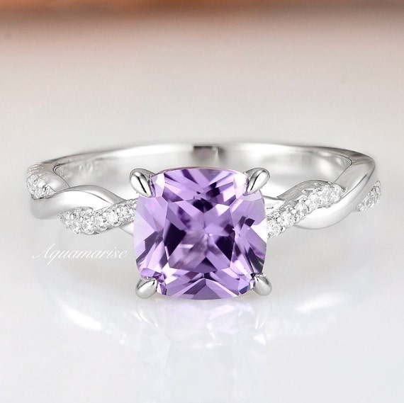 Sterling Silver Cushion Cut Amethyst and Diamond Ring Sterling Silver Cushion Cut Amethyst and Diamond Ring