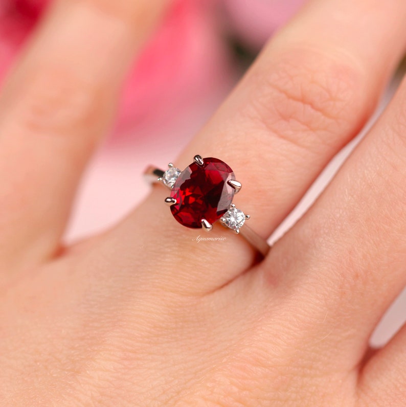 Red Ruby Ring Sterling Silver Ring Gemstone Engagement Ring Etsy