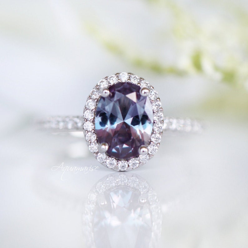 Oval Alexandrite Ring- Sterling Silver Ring- Genuine Alexandrite Engagement Ring- Promise Ring- June Birthstone- Anniversary Gift For Her 