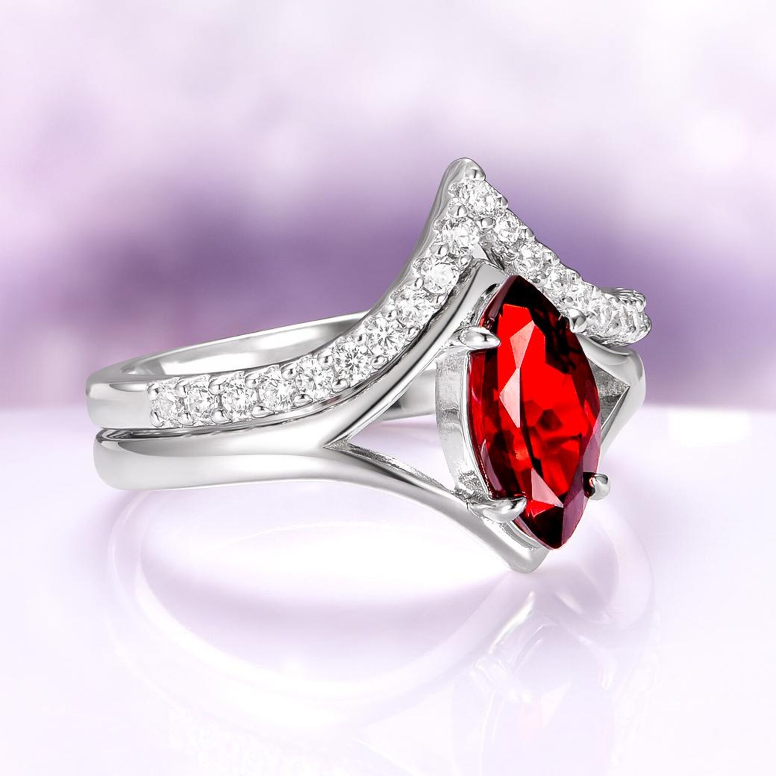 Natural Red Garnet Couples Ring Set- His and Hers Matching Wedding Band ...