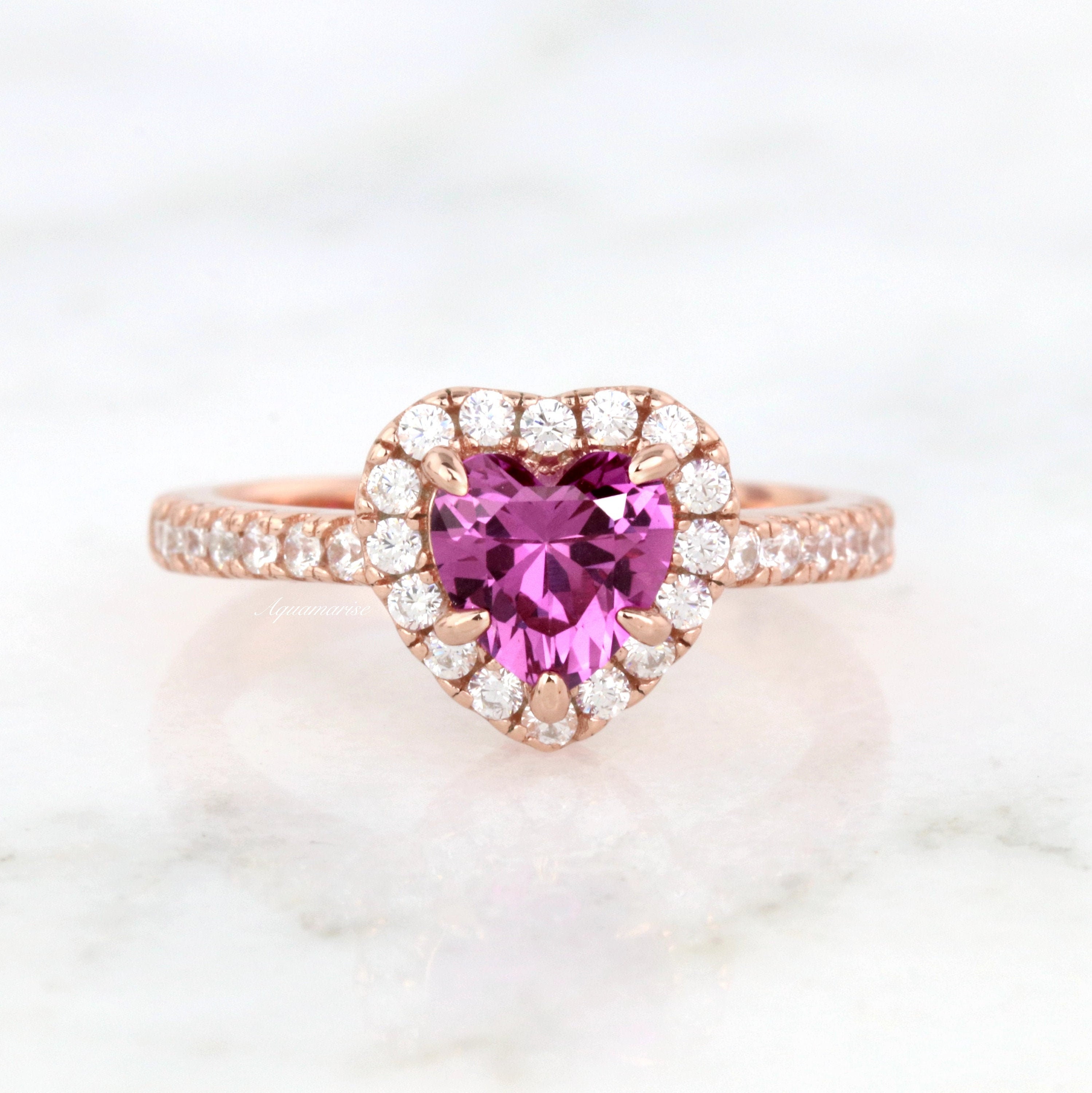 Heart Pink Ruby Ring 14K Rose Gold Vermeil Ring Genuine Ruby Etsy