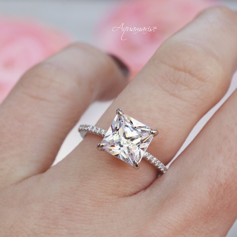 Princess Cut Diamond Ring Sterling Silver Ring Engagement image 1