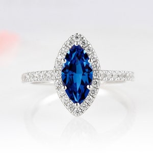 Marquise Cut Blue Sapphire Ring- Sterling Silver Genuine Sapphire Engagement ring Promise Ring September Birthstone Anniversary Gift For Her
