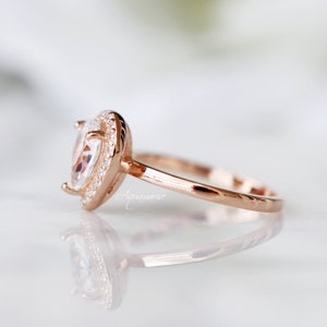 Pear Diamond Ring Set 14K Rose Gold Vermeil Engagement Promise Ring For Women Teardrop Wedding Ring Set April Birthstone Gift For Her image 6