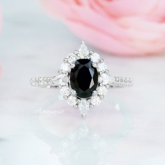 Black Onyx Ring Sterling Silver Ring Black Stone Engagement Ring