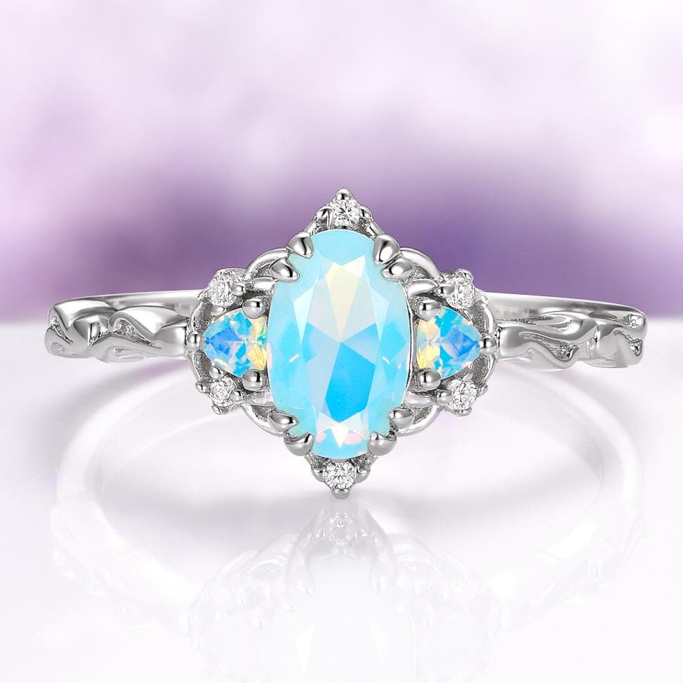 Light Blue Gemstone Ring For Women - Angel Wings Marquise Design, 925 Sterling Silver, Sizes 6-10 - View #12