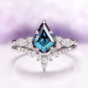 Alexandrite Engagement Ring Set Lab Created Skye Kite® Vintage Sterling Silver Color Change