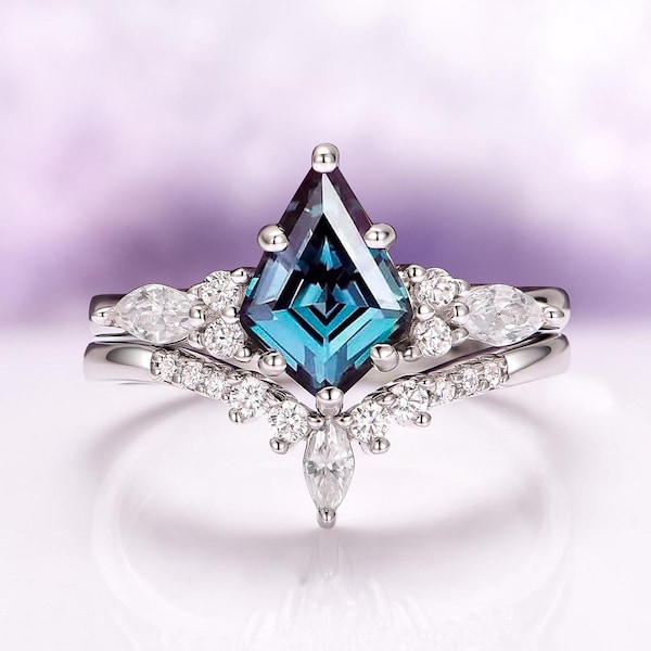 Skye Alexandrite Ring Set in Sterling Silver- Unique Color Change Engagement Ring For Women- Promise Ring- June Birthstone- Gift For Her