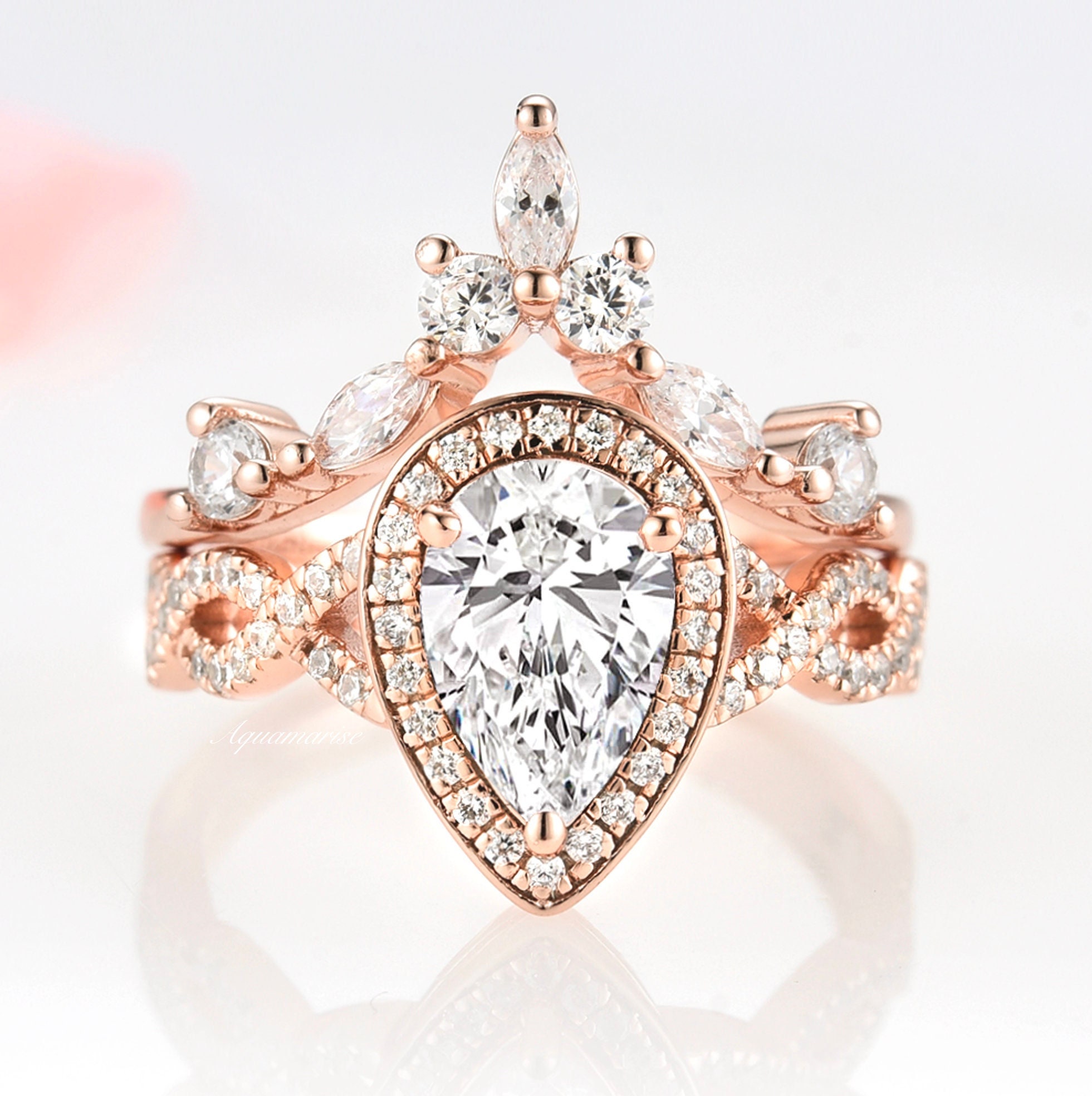 Diamond Engagement Rings for Women Teardrop Bridal Ring Sets - Etsy