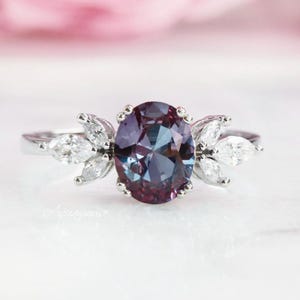 Eva Alexandrite Ring- Sterling Silver Vintage Engagement Ring- Promise Ring - Color Changing Stone June Birthstone- Anniversary Gift For Her