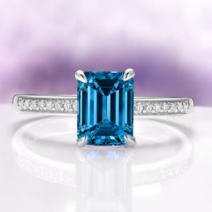 Natural London Blue Topaz Engagement Ring, Emerald Cut Blue Topaz Ring, 925 Sterling Silver, Natural Blue Gemstone Ring