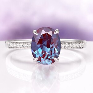 Oval Cut Alexandrite Engagement Ring in 925 Sterling Silver- Color Changing Unique Promise Ring For Women- June Birthstone- Gift For Her