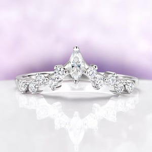 Chevron Curved Wedding Band Sterling Silver Simulated Diamond V Shaped Nesting Stacking Ring