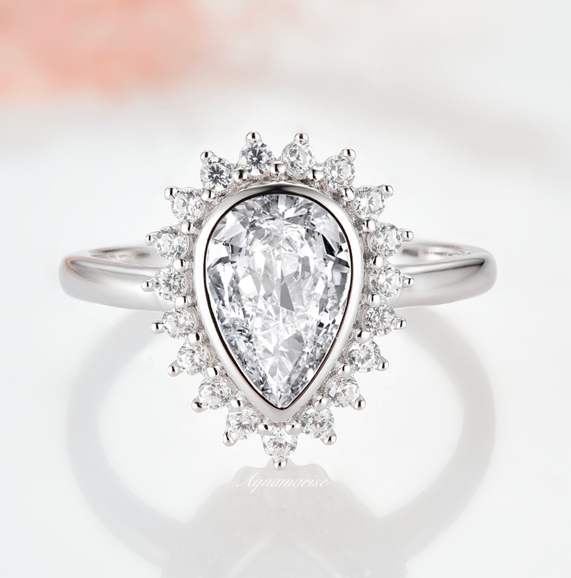 Anna Diamond Engagement Ring Sterling Silver Ring Simulated Etsy