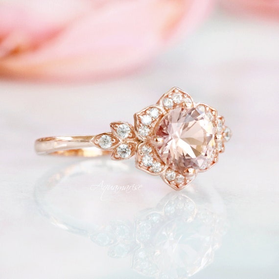 Pretty Pink Morganite Ring with Diamond Accents in Solid 14K Rose Gold -  Ruby Lane