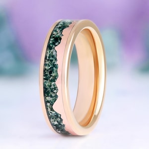 Green Moss Agate Men's Wedding Band- Mountain Range Rose Gold Tungsten 6mm Comfort Fit Ring- Nature Wedding Ring- Anniversary Gift For Him