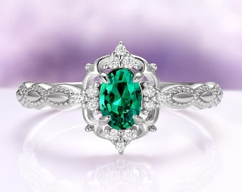 Art Deco Emerald Ring – Sterling Silver Vintage Promise Ring