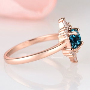 Hexagon London Blue Topaz Ring 14K Rose Gold Vermeil Topaz Engagement Rings For Woman Dainty Promise Ring November Birthstone Gift For Her image 4