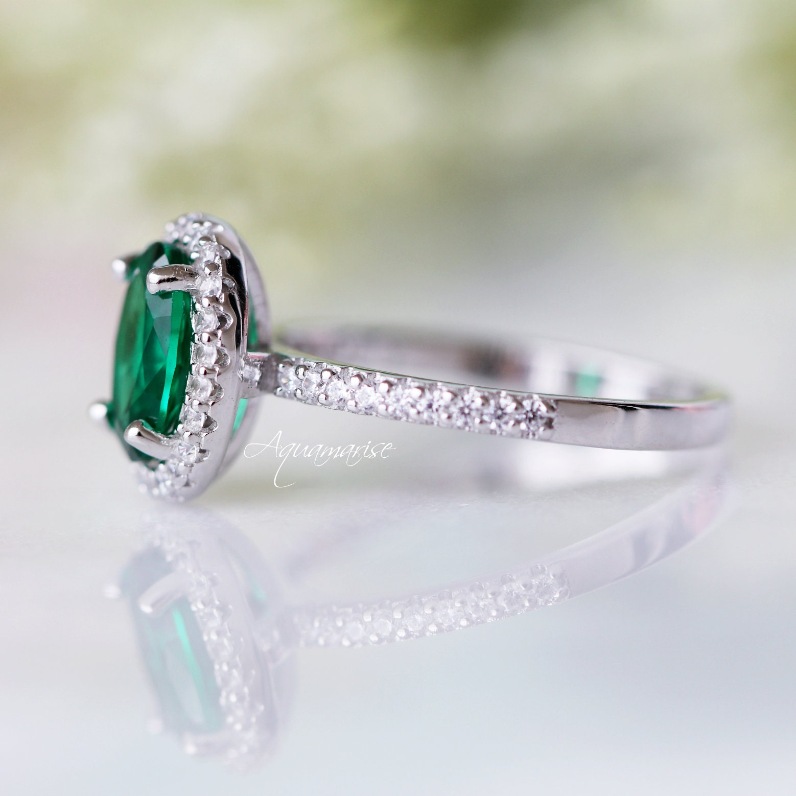 Oval Emerald Ring Sterling Silver Ring Green Gemstone | Etsy