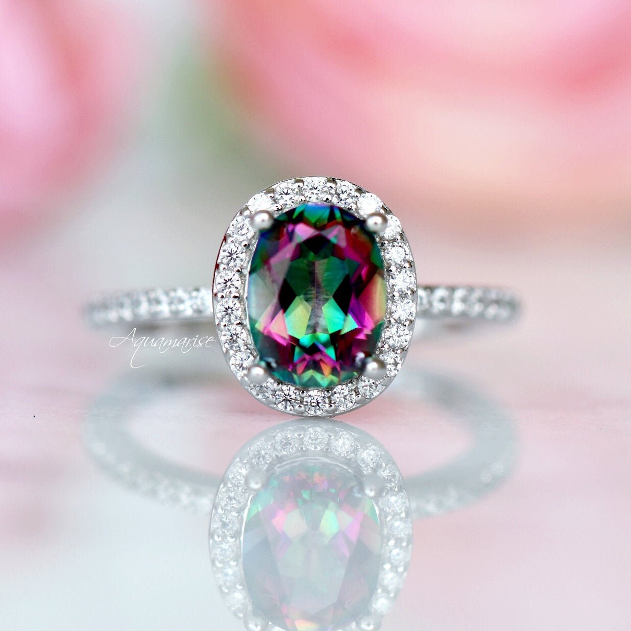 Retro Mystic Rainbow Topaz 925 Silver Ring Wedding Engagement Gemstone Diamond Retro Mystic Rainbow Topaz 925 Silver Ring Wedding Engagement Gemstone Diamond