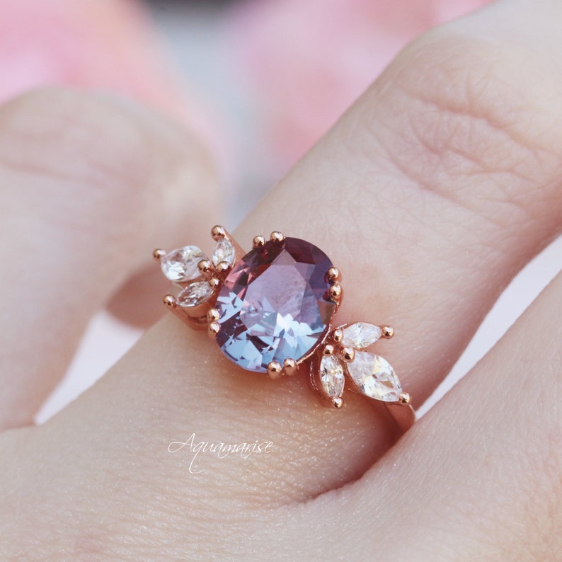 Eva Alexandrite Ring 14K Rose Gold Vermeil Ring Engagement Ring Promise Ring Color Changing Stone June Birthstone Anniversary Gift For Her image 4