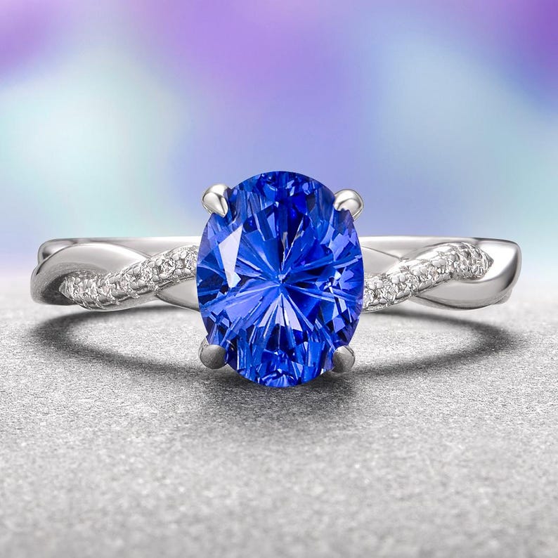 Fireworks Cut Sapphire Engagement Ring in 925 Sterling Silver- Unique ...