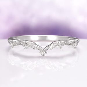 Filigree Leaf Diamond Wedding Band For Woman- 925 Sterling Silver Curved Matching Stacking Ring Art deco Leaf Vintage Promise Ring For Her