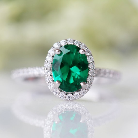 emerald green silver ring