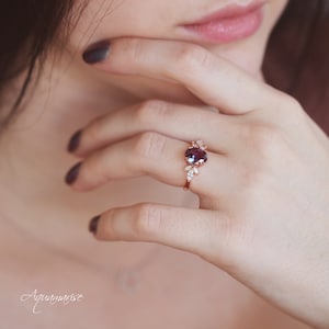 Eva Alexandrite Ring 14K Rose Gold Vermeil Ring Engagement Ring Promise Ring Color Changing Stone June Birthstone Anniversary Gift For Her image 2