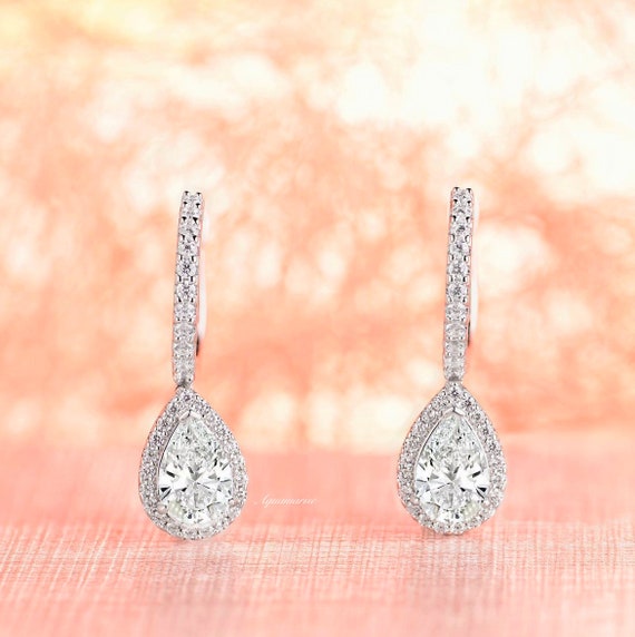 Diamond Teardrop Earrings Sterling Silver