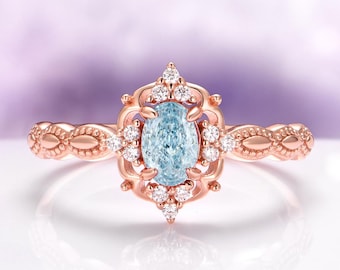 Vintage Aquamarine Ring in 14K Rose Gold Vermeil- Unique Art Deco Engagement Ring- March Birthstone- Promise Ring- Anniversary Gift For Her