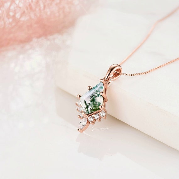 Skye Kite Green Moss Agate Necklace for Women 14K Rose Gold Vermeil Natural  Agate Pendant Unique Birthstone Jewelry Anniversary Gift for Her - Etsy