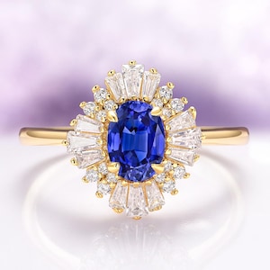 Victoria Blue Sapphire Ring in 14K Yellow Gold Vermeil Vintage Engagement or Promise Ring- September Birthstone Anniversary Gift For Her