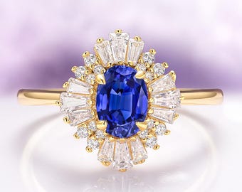 Bague de fiançailles ou de promesse vintage en or jaune 14 carats vermeil Victoria - Pierre de naissance de septembre, cadeau pour elle