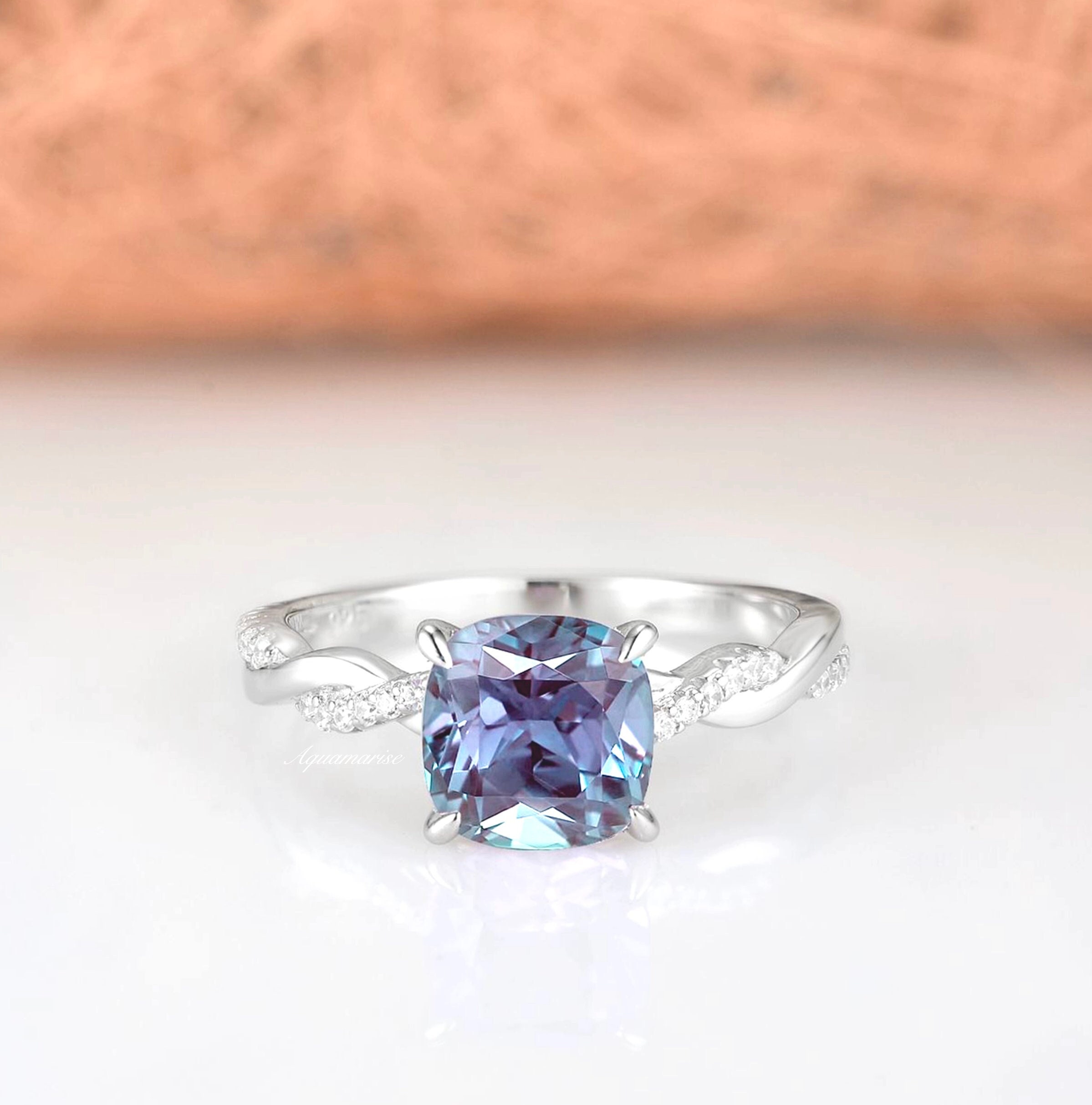Cushion Cut Engagement Ring Elegant Unique Statement Solid 925 Sterling Silver Cushion Cut Engagement Ring Elegant Unique Statement Solid 925 Sterling Silver
