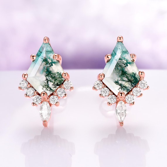 Skye Kite Green Moss Agate Earrings for Women 14K Rose Gold 