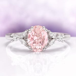 Oval Morganite Ring in 925 Sterling Silver-Unique Blush Pink Engagement Ring- Oval Cut Flower Dainty Promise Ring- Anniversary Gift For Her