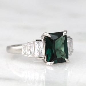 Forest Green Tourmaline Ring- Sterling Silver Natural Green Tourmaline Engagement Ring- Promise Ring- October Birthstone- Gift For Her