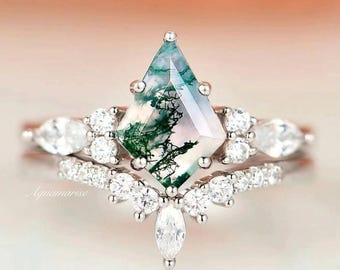 Skye Kite Green Moss Agate Ring- Sterling Silver Ring Natural Agate Engagement Ring- Promise Ring- Green Gemstone- Anniversary Gift For Her