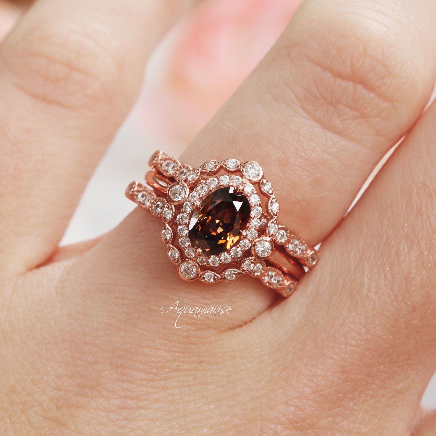 Brown Chocolate Diamond Ring 14K Rose Gold Vermeil Ring | Etsy