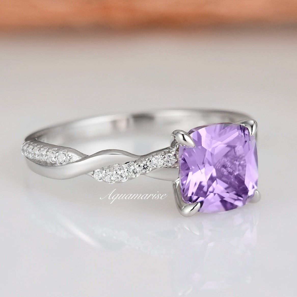 Silvershake Sterling Silver Solitaire Ring With 10x8mm Genuine Purple African Amethyst | Women's Anniversary Gift