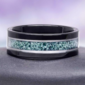 Moss Agate Mens Wedding Band 8mm Two Tone Black Tungsten Green Nature Ring